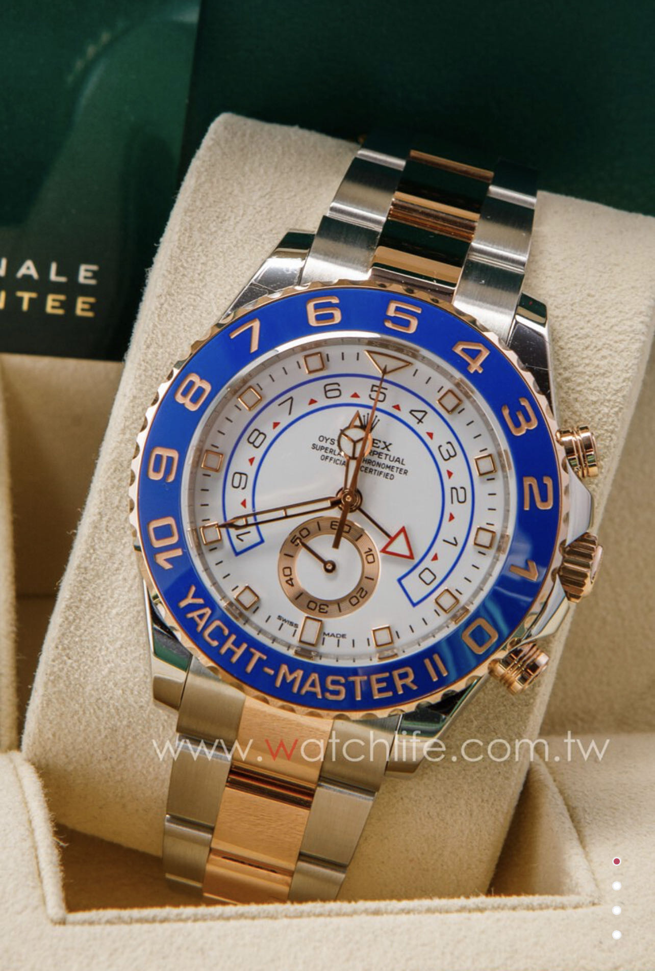 玩錶人Rolex YACHT-MASTER II/116681 半金大遊艇/2022二手錶/永恒玫瑰金/44mm/4161型機芯/動力儲備約72小時