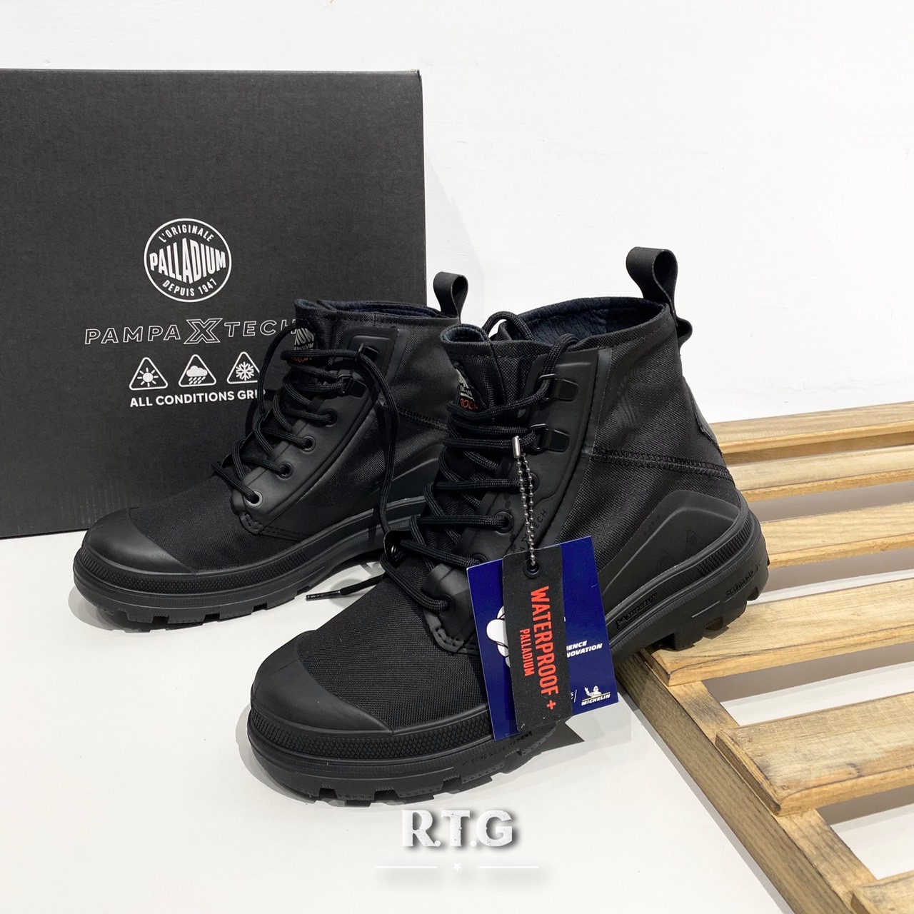 【RTG】PALLADIUM PAMPA X TECH WP+ 米其林聯名 黑色 防潑水 拼接 男女 77040-008