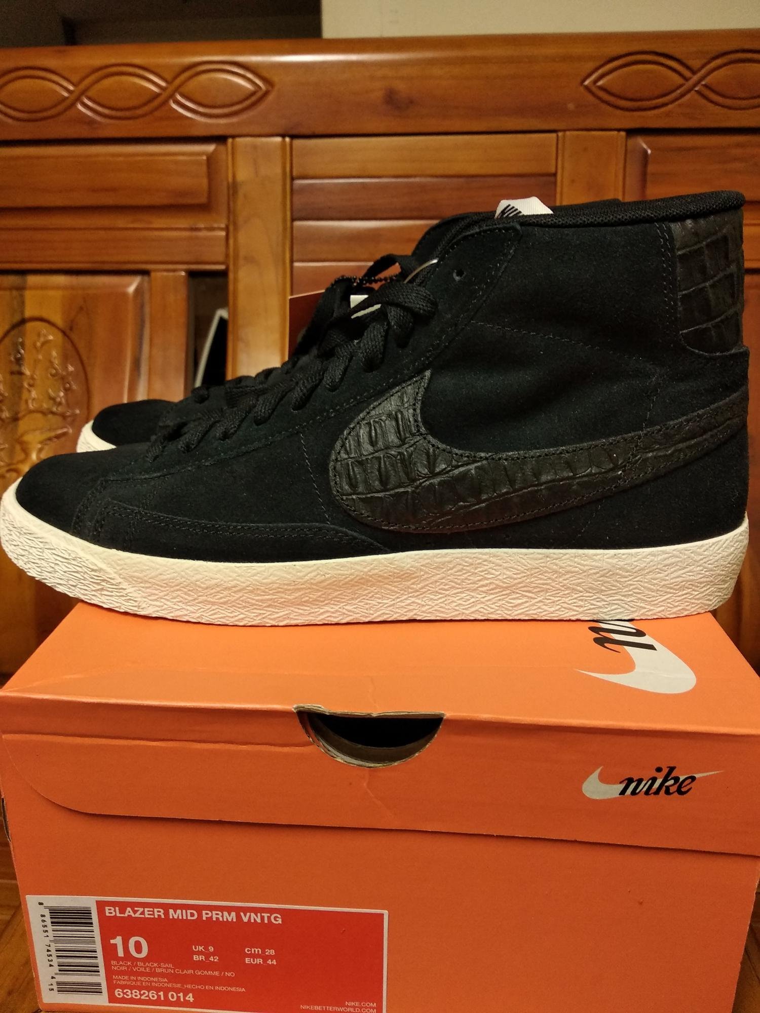 NIKE BLAZER MID PRM VNTG 復古麂皮鱷魚紋黑白US10 全新現貨638261-014