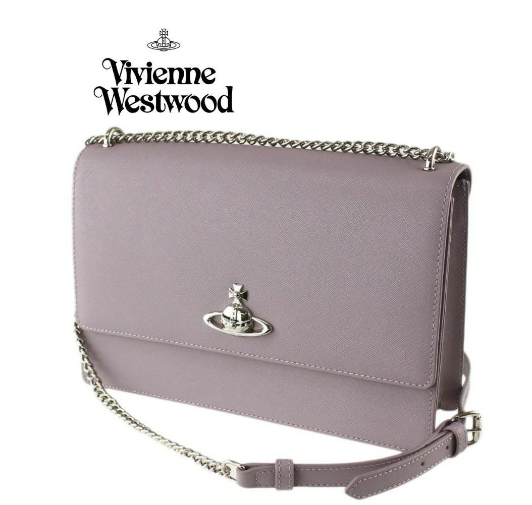 Vivienne Westwood ▻( 淡粉紫色) 防刮真皮壓紋方型肩背包斜背包側背包