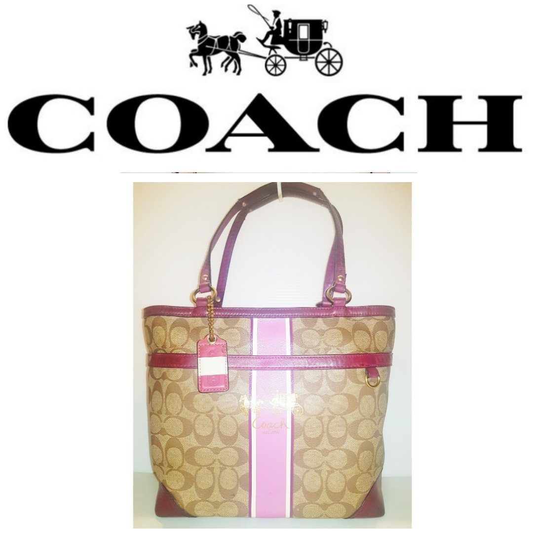 かわいい～！」 COACH 約4万 布×本革バッグ - ハンドバッグ