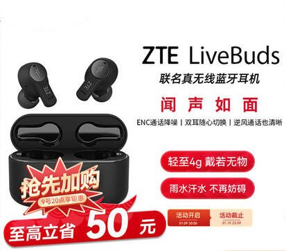 台灣保修｜宥心通訊｜ZTE中興LiveBuds 原裝真無線TWS藍芽運動耳機