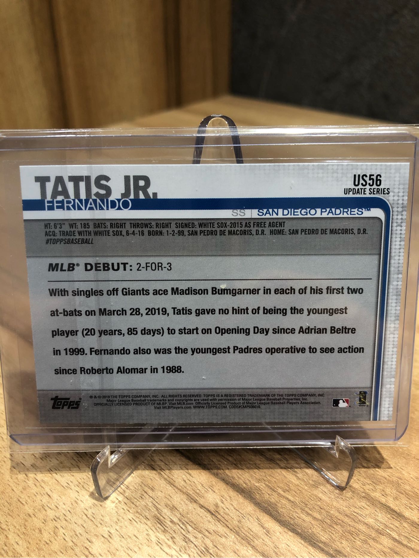 2019 Topps Update Baseball #US56 Fernando Tatis Jr. Rookie Debut Card -  Goes 2 for 3 in Major League Debut