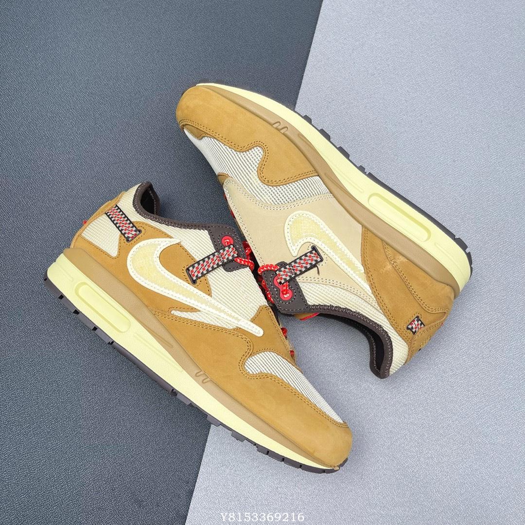 Travis Scoot x Nike Air Max 1 米黃色倒勾經典復古休閑慢跑鞋男鞋