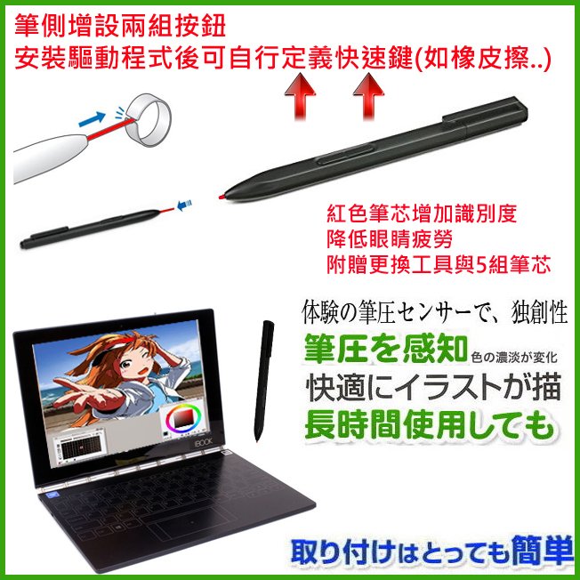 Lenovo Yoga Book Yogabook Real Pen Stylus電磁式觸控筆心聯想感壓手寫筆芯筆壓感筆 Yahoo奇摩拍賣