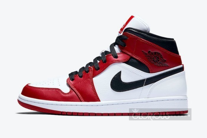 免運Air Jordan 1 Mid Chicago 白紅小芝加哥限量554724-173【GLORIOUS