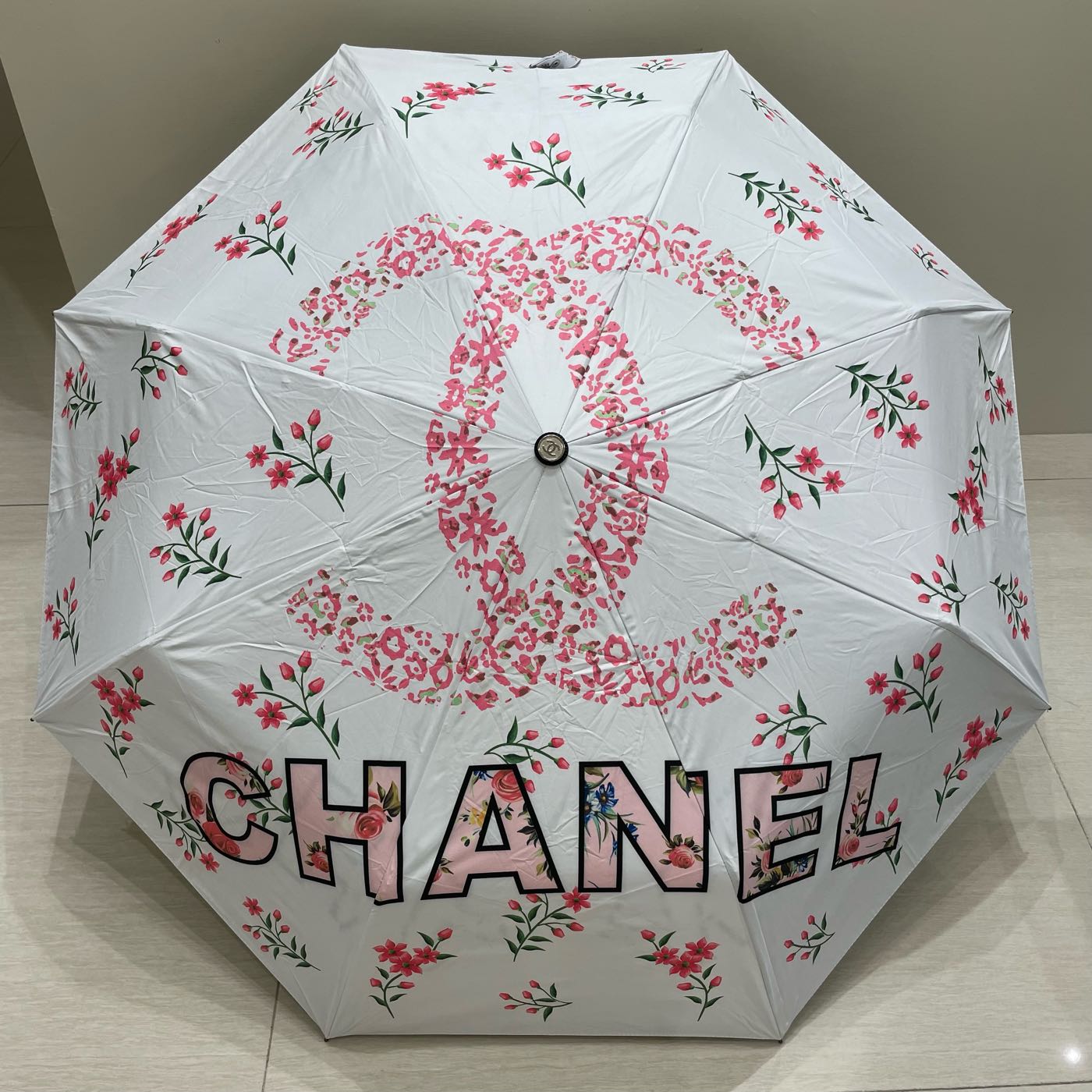 Chanel 摺疊雨傘 遮陽傘 黑膠塗層內裏抗UV 白色《精品女王全新&amp;二手》