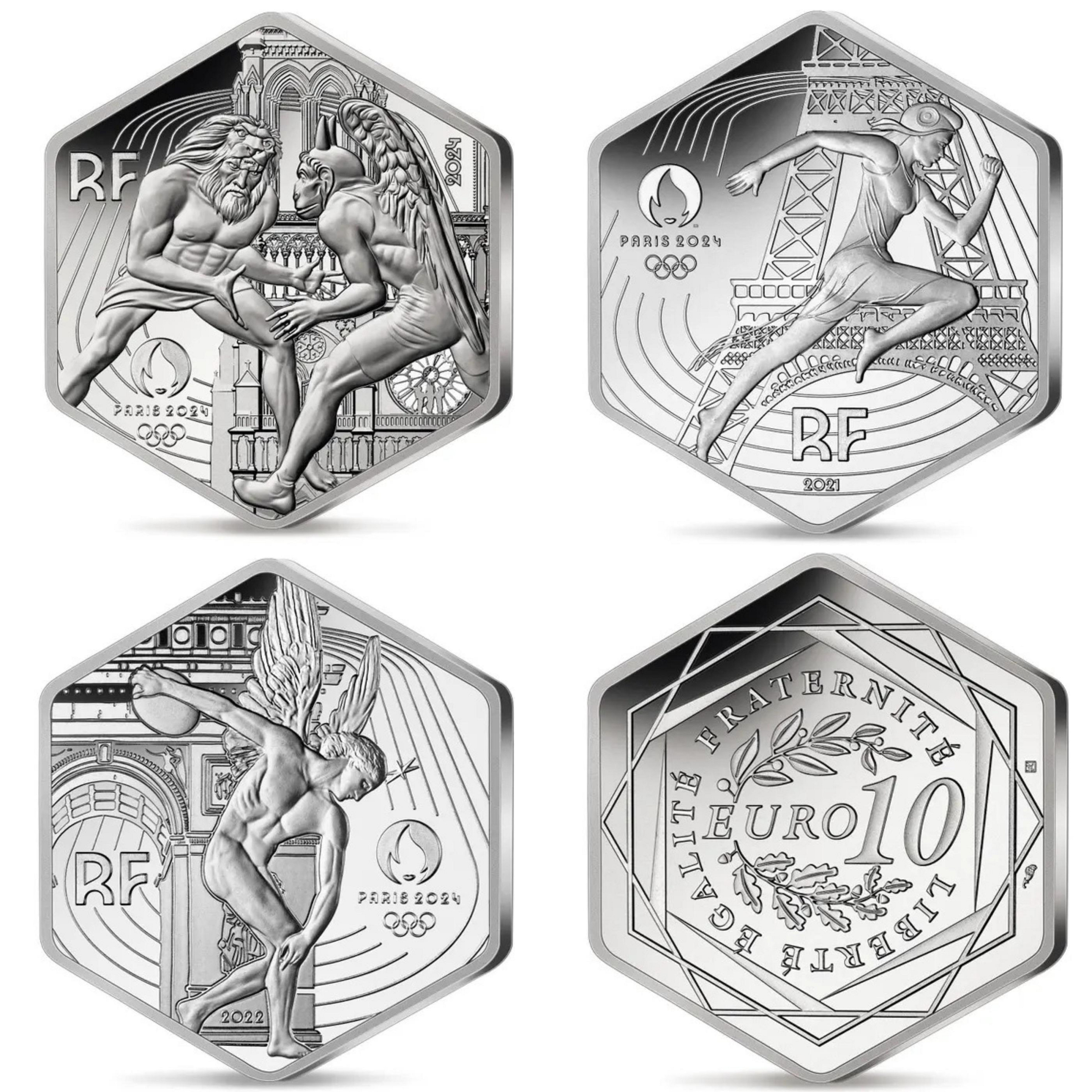 2024巴黎奧運 官方紀念幣 銀幣 10歐元 六角形 法國 卡裝 Paris 2024 周邊 收藏品 紀念品 異形幣