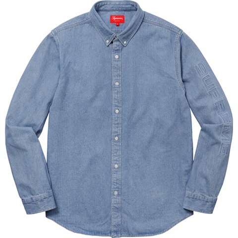 超搶手】全新正品2018 SS Supreme Denim Shirt 字體牛仔單寧工作