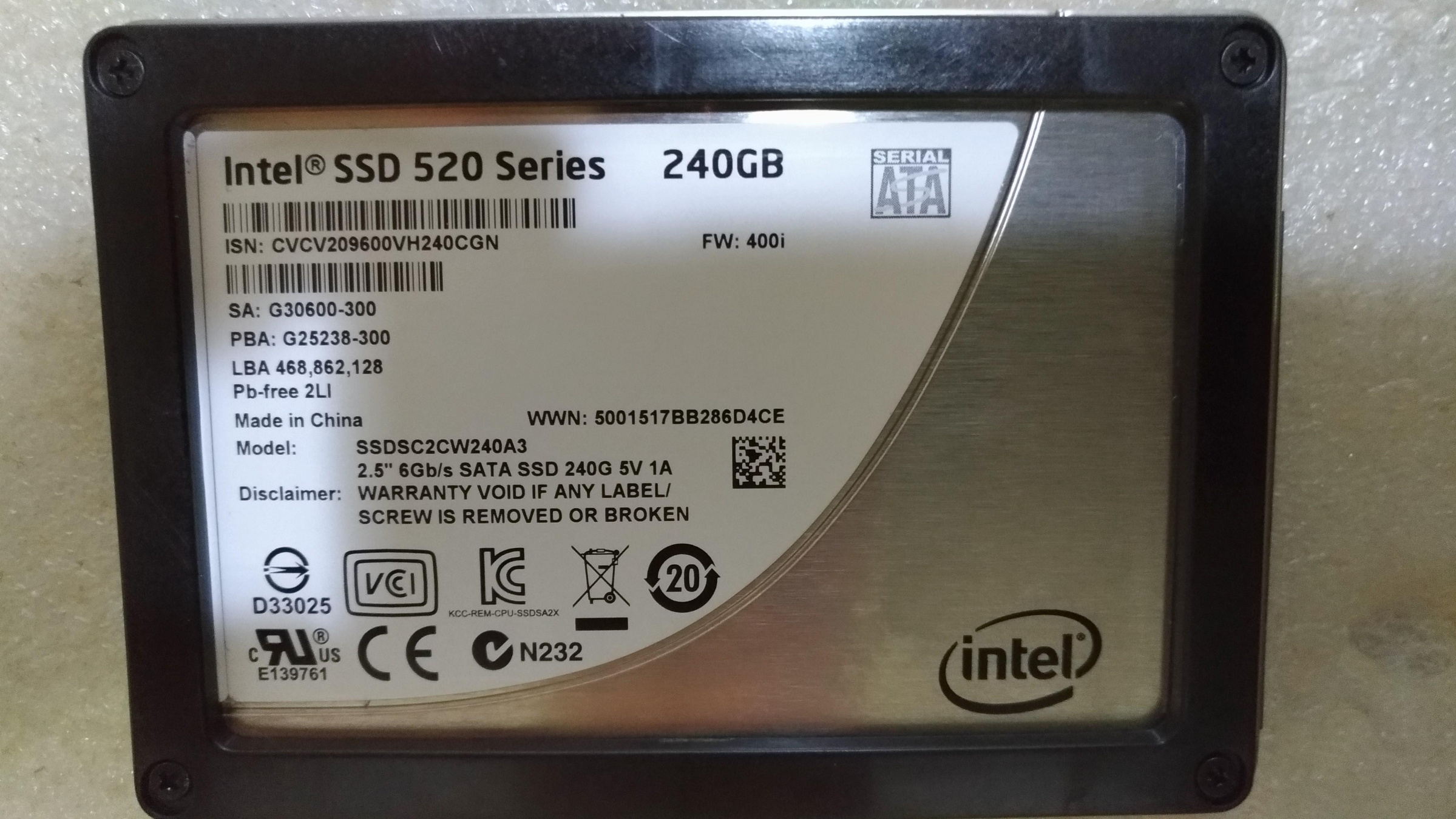 【戰】intel SSD  520 固態硬碟 240 G 型號 及 規格 已 照片為準~免運費  一切正常~~