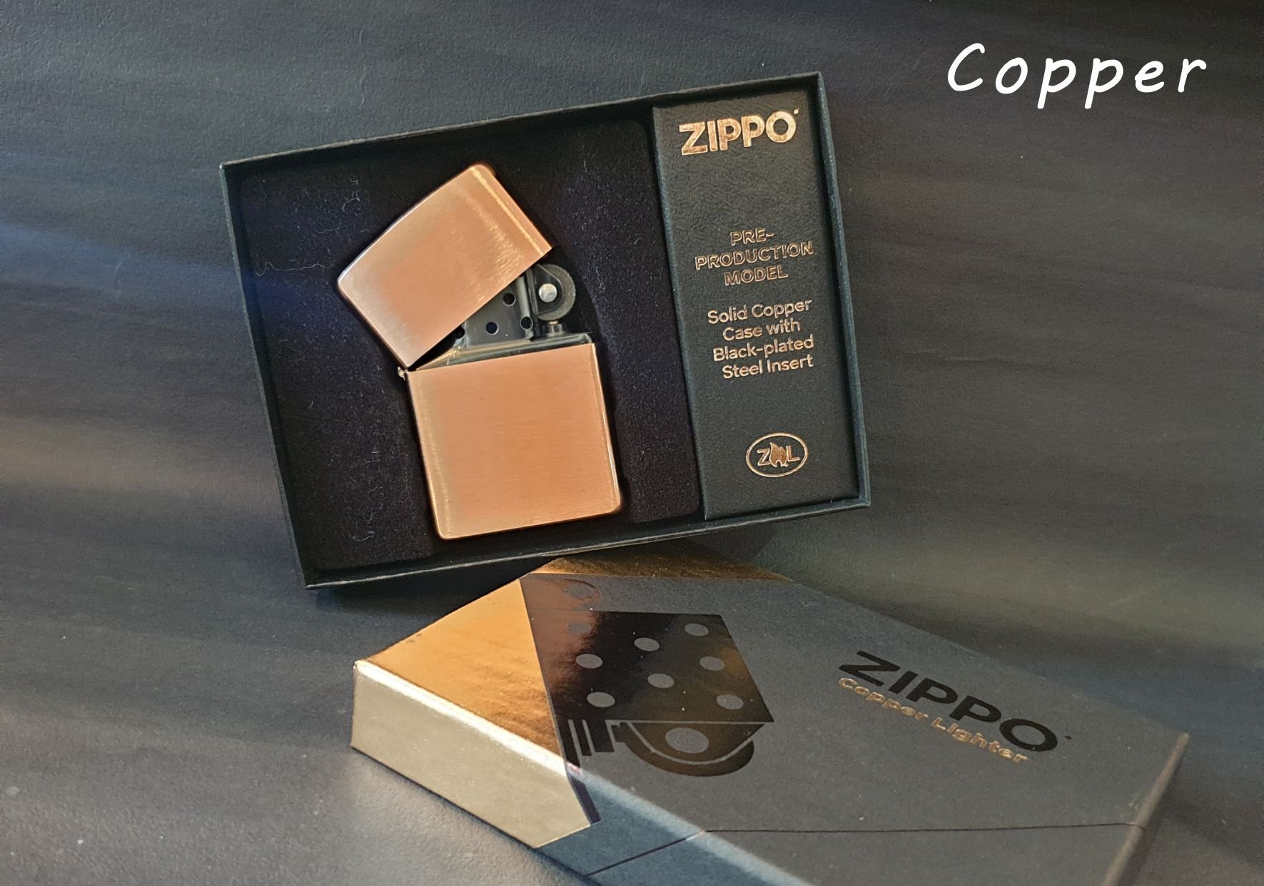 ONE*$1~美系*ZIPPO* Copper《實心銅*限量-套裝組》黑色塗層鋼機芯*編號