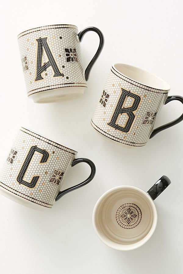 美國鄉村Anthropologie 法國小酒館瓷磚字母馬克杯Tiled Margot Monogram Mug 禮物