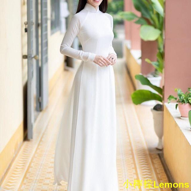 小檸檬Lemons【彈性好】日本絲綢學生白奧黛-傳統奧黛-越南學生製服