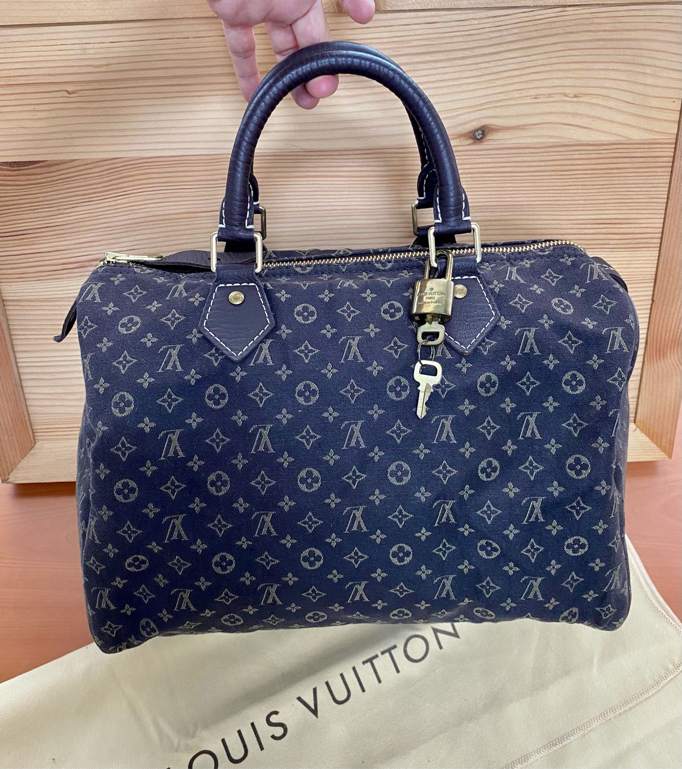 ❤ LV MINILIN  speedy 25、30 丹寧布 牛仔布  緹花布 棉麻輕量 深灰色波士頓包 附原廠防塵袋、鎖、鑰匙 保證正品真品