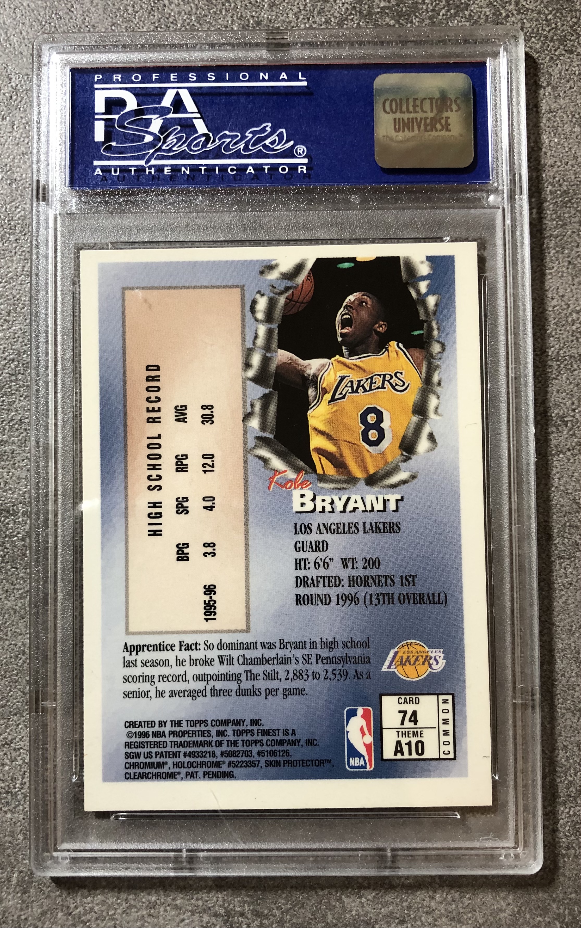 1996-97 Topps Finest Kobe Bryant Rookie RC #74 PSA 9 球員卡球卡