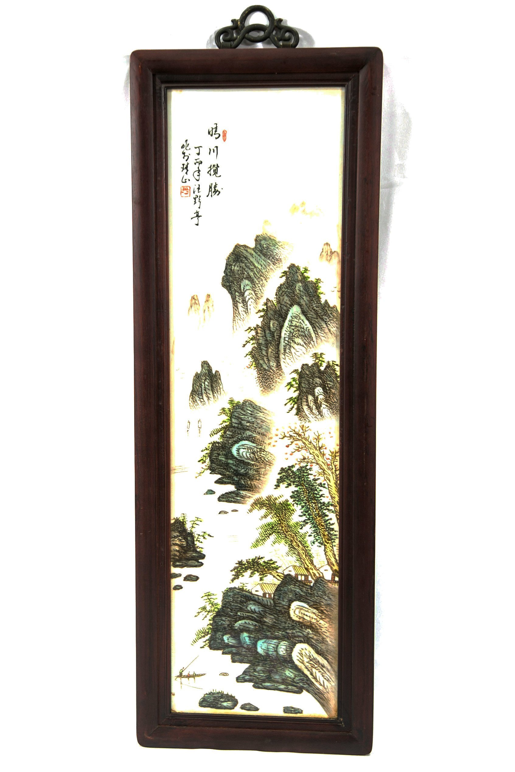 民国時期珠山八友汪野亭淺絳彩山水風景図瓷板畫！直24.5 cm、高さ36cm-