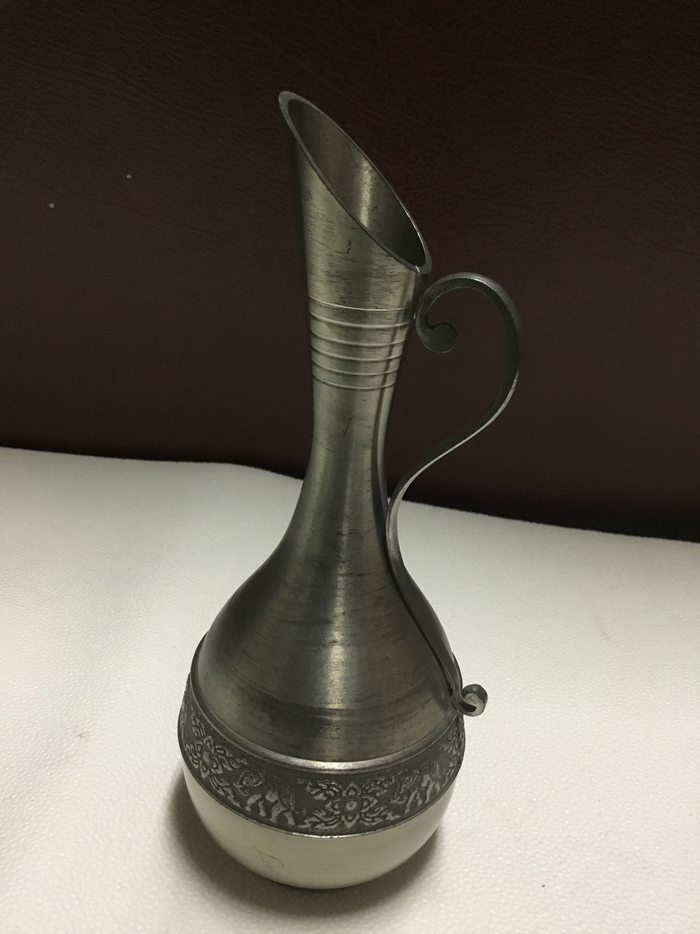 古董收藏品泰國東方錫器Oriental Pewter 97%錫製大象浮雕錫製品錫瓶