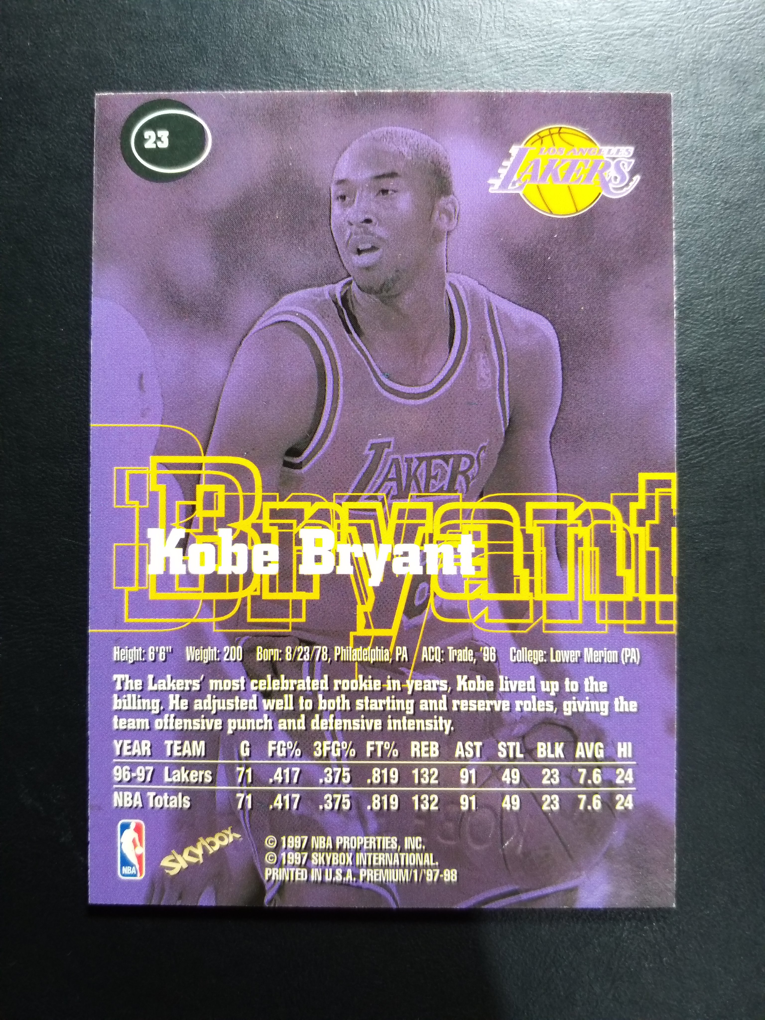 黑曼巴 Kobe Bryant 97-98 Skybox Premium #23 - 2nd Year Card