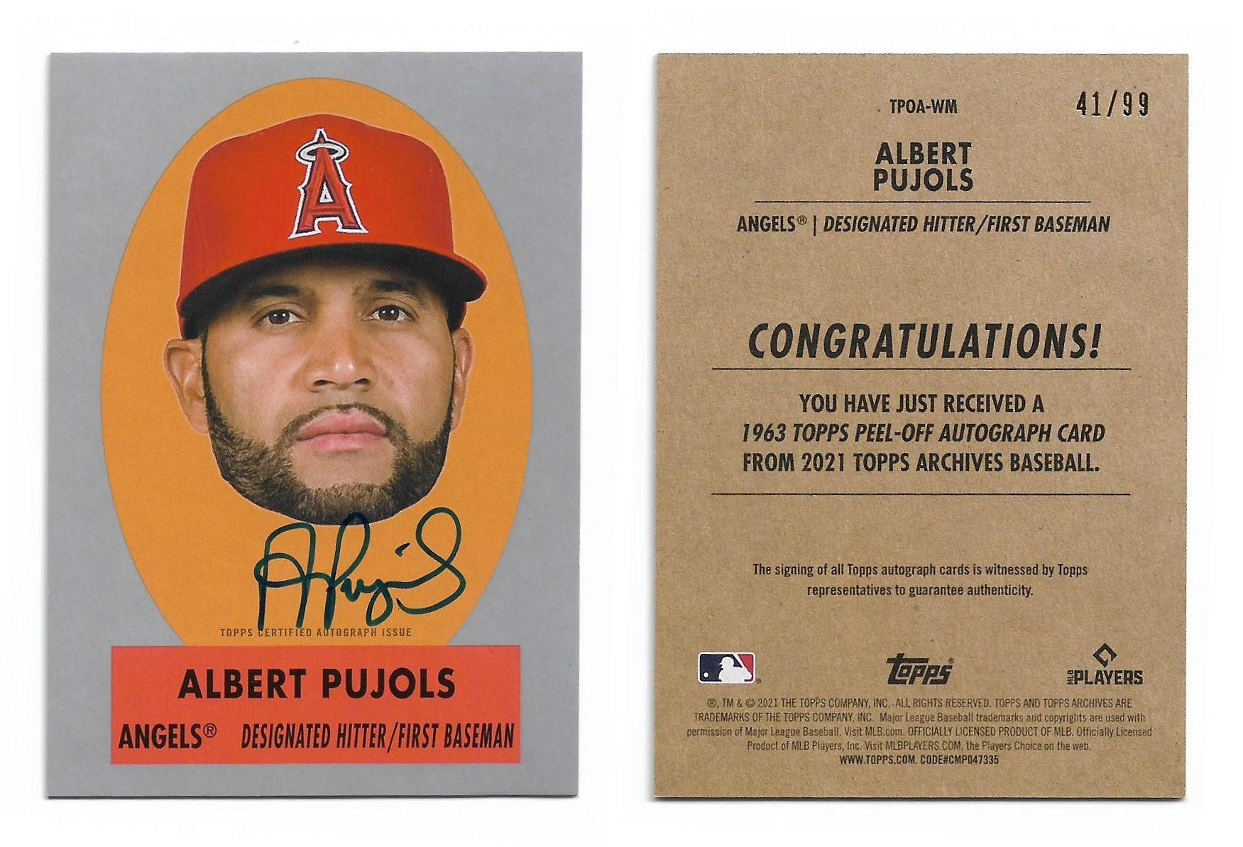 Albert Pujols 2021 Topps Archives '63 Peel Offs Autographs Silver