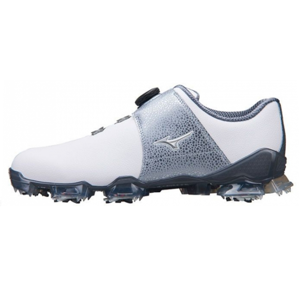 藍鯨高爾夫MIZUNO BOA 高爾夫球鞋（旋鈕／有釘）#51GM213003（白銀 