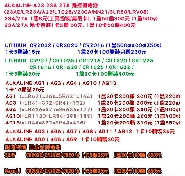 雅虎A店】 CR2032 CR2025 CR2016鈕扣電池水銀電池一卡5顆| Yahoo奇摩拍賣