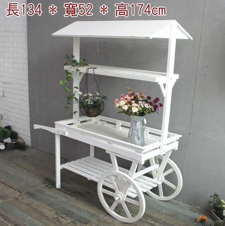 zakka大車輪裝飾小木屋形商品陳列展示櫃子 木製落地DIY小屋造型小攤車花車架子 創意設計3層架擺飾花架 置物架收納架