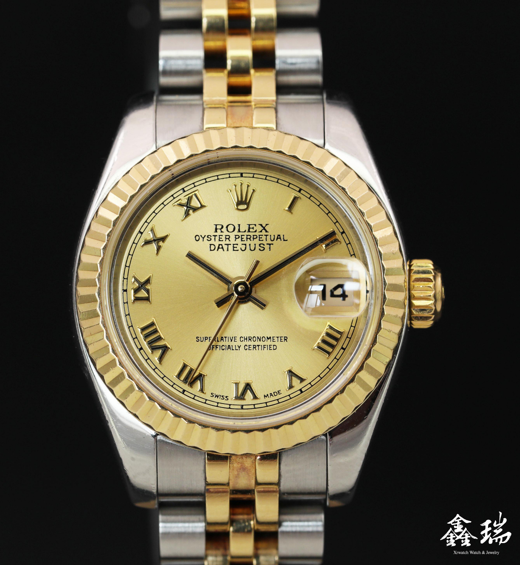 【鑫瑞鐘錶】ROLEX 勞力士 Datejust 179173 金色羅馬字面盤 半金 26mm 五珠帶 女錶 盒單全