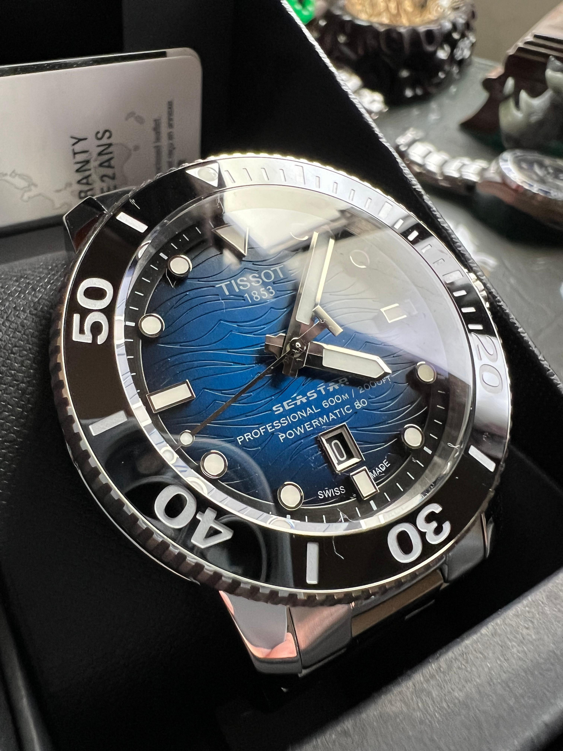 TISSOT 天梭 Seastar 海星2000系列 600米 潛水錶 機械錶 男錶 漸變藍 陶瓷錶圈