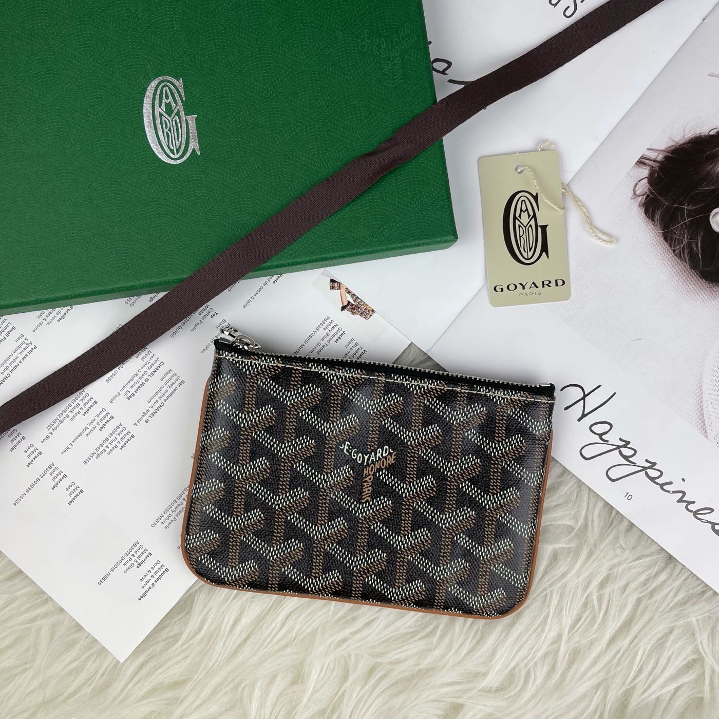 翰貝格名牌館】全新真品GOYARD Senat Mini 手工拉鍊萬用零錢包黑棕色