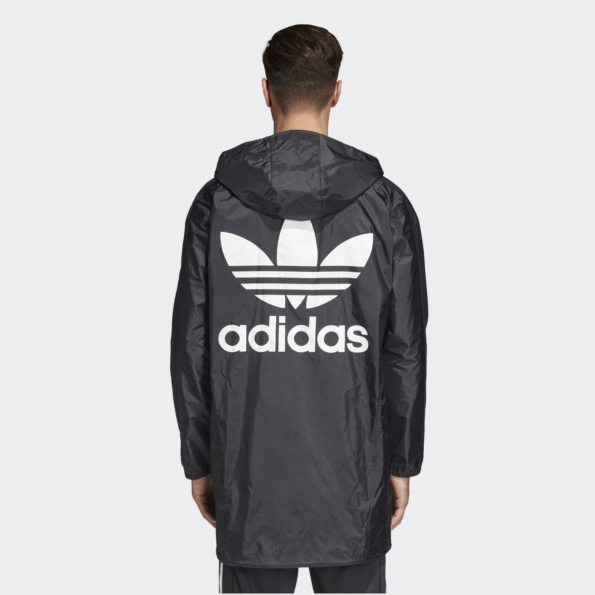 南 現貨 鹿晗 ADIDAS 愛迪達 長版大衣 風衣 黑色 防潑水 風衣 外套 cw1317 連帽外套