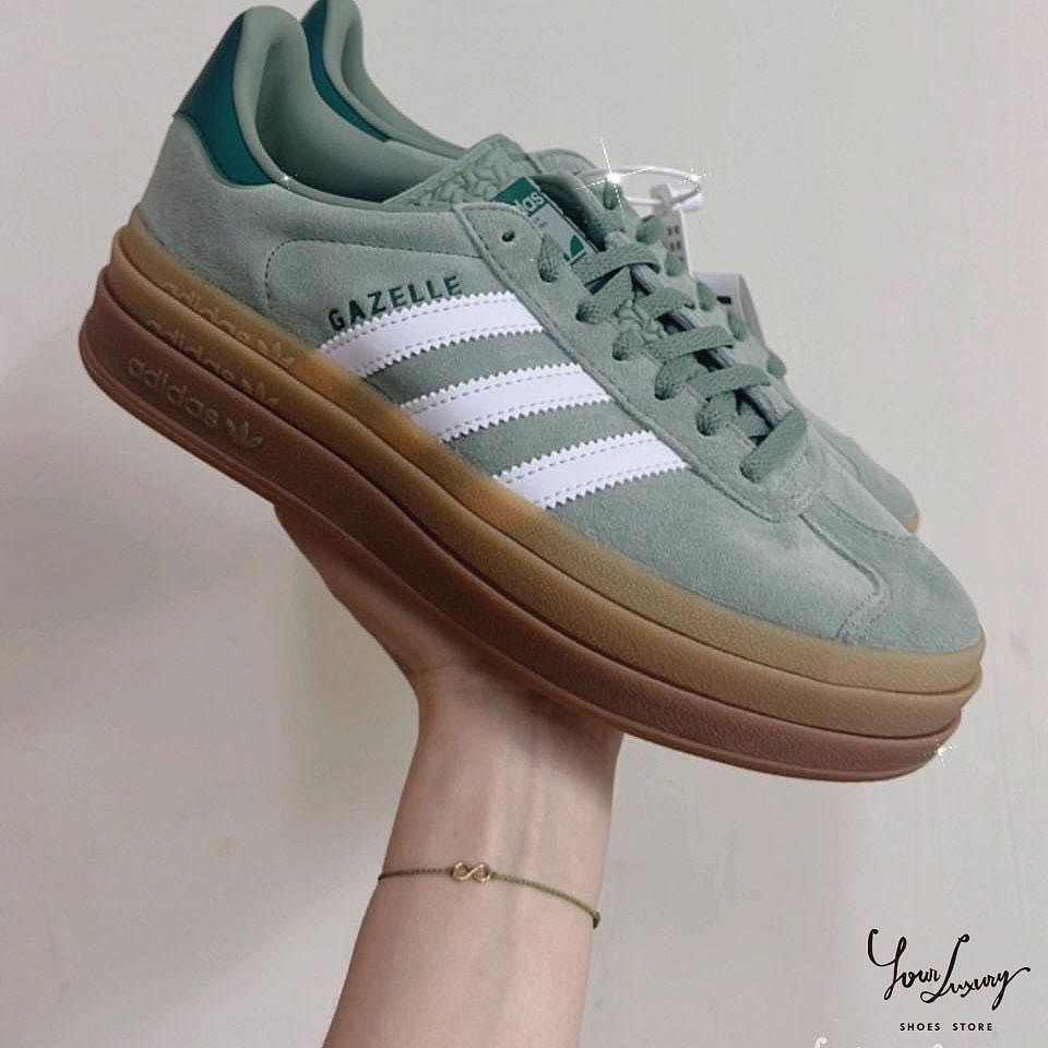 Luxury】LISA同款ADIDAS GAZELLE BOLD W GREEN 莫藍藍迪綠ID6998 粉生