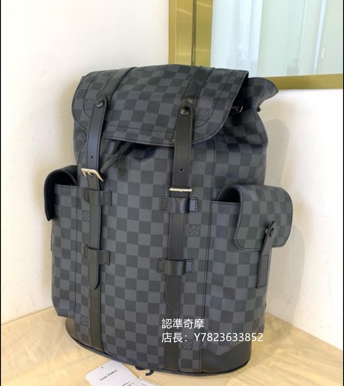 二手正品 LV 路易威登 登山包  CHRISTOPHER 小號棋盤格雙肩包 灰色 後背包 N41379