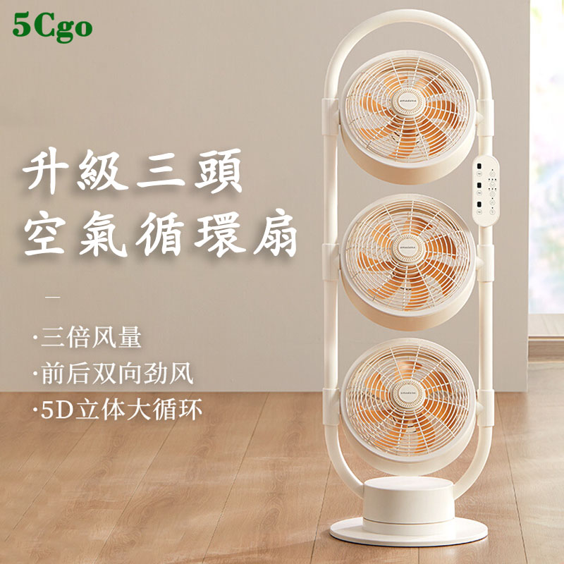 5Cgo.【宅神】新品三頭空氣循環扇靜音立式家用落地360度旋轉電風扇220V電用t673358346013