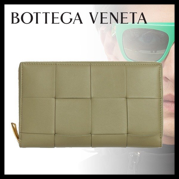 【折扣預購】22秋冬正品BOTTEGA VENETA Zip Around Wallet 秋香綠色編織牛皮革拉鍊長夾BV