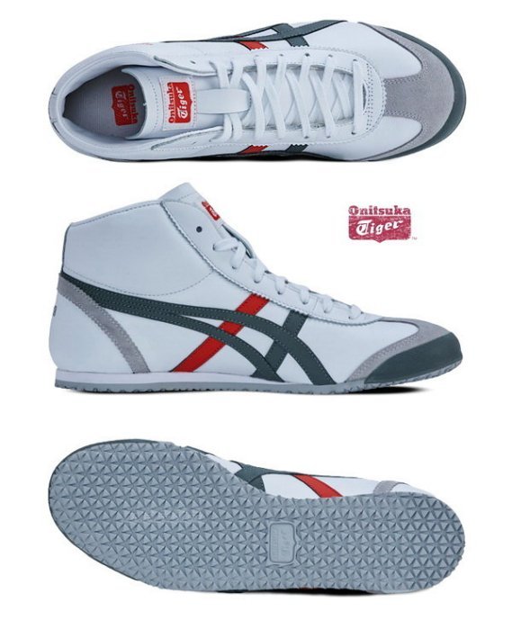 麻緹子日本鬼塚虎Onitsuka Tiger MEXICO Mid 牛皮白灰橘李小龍休閒鞋高 