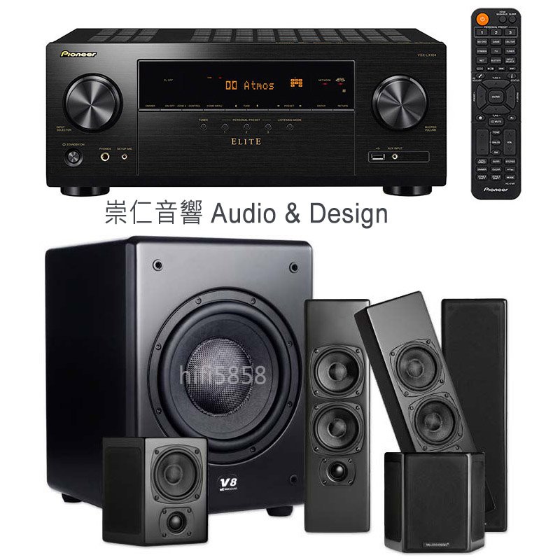 台中『崇仁視聽音響』 PIONEER VSX-LX104(B)+MK Sound M70x3+M40Tx2+V8家庭劇院