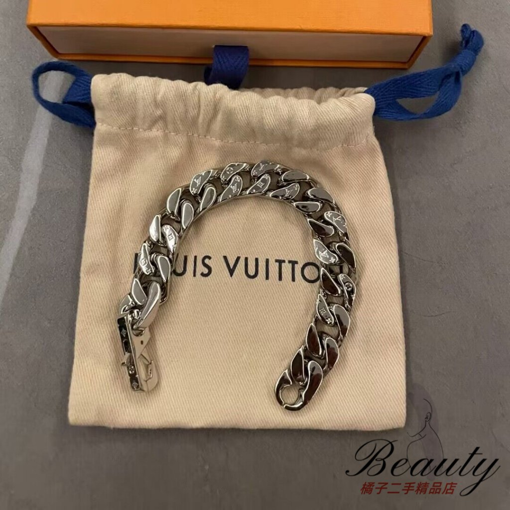 LV CHAIN LINKS 情侶手鏈 手環 M69989 路易威登銀色古巴手鏈 男款手鏈 手環