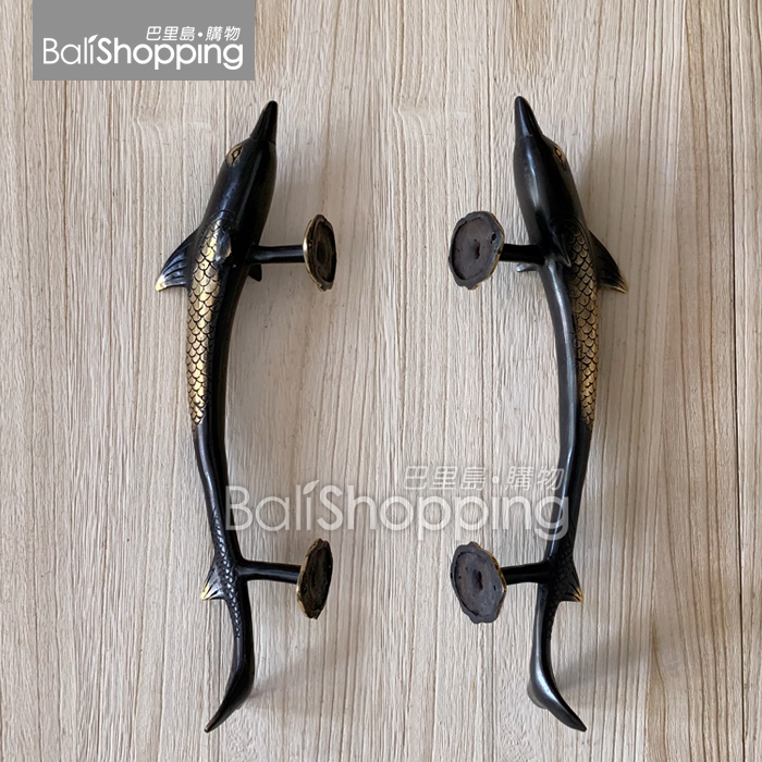 Bali Shopping巴里島購物】峇里島手工銅雕藝品~魚形門把30cm(對組)推拉門衣櫥櫃把手壁掛動物造型收藏掛飾