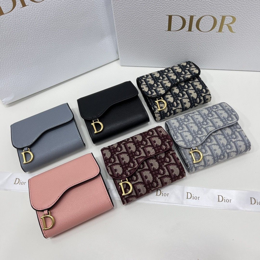 現貨直出 DIOR 迪奧歐美大牌外貿馬鞍真皮錢包三折零錢短款二合一老花多卡位搭扣錢夾明星大牌同款