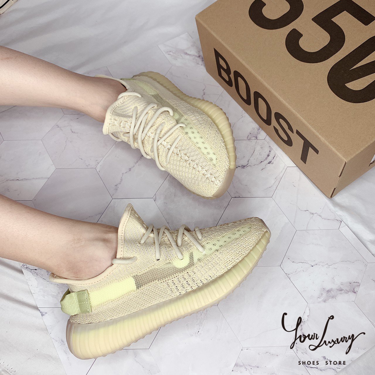 Luxury】Adidas YEEZY BOOST 350 V2 FLAX 版奶茶嫩黃色調亞洲限定現貨