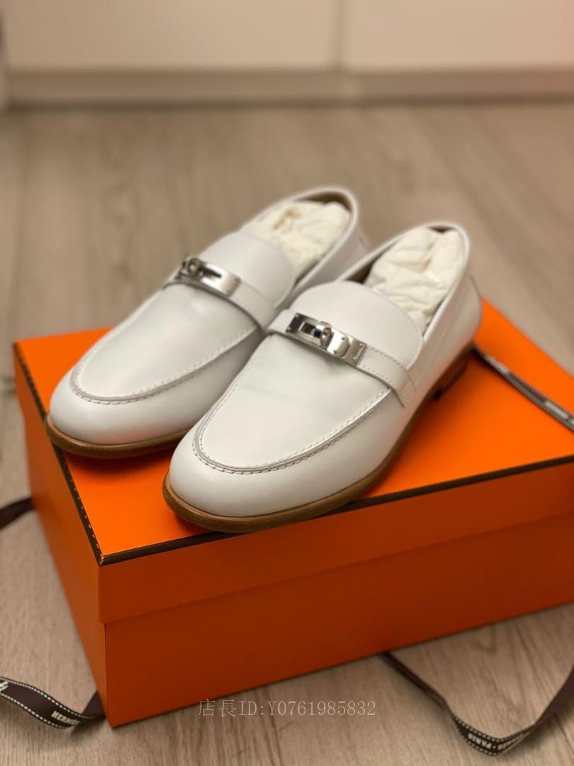 極美二手正品Hermes Kelly loafers 樂福鞋平底鞋白色牛皮| Yahoo奇摩拍賣