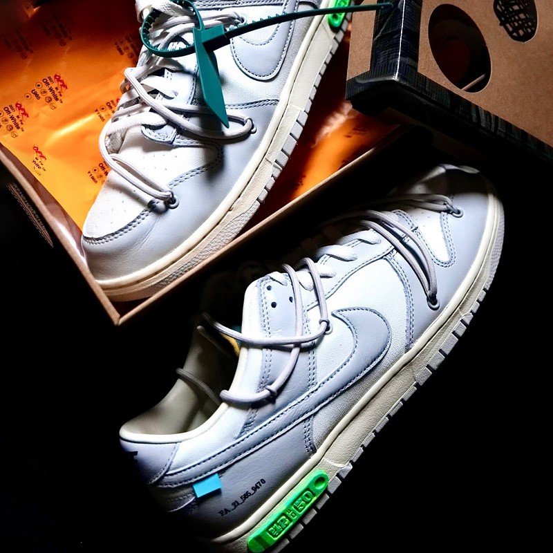 CodE= NIKE DUNK LOW X OFF-WHITE 休閒鞋(灰白綠)DM1602-117 THE 50 男