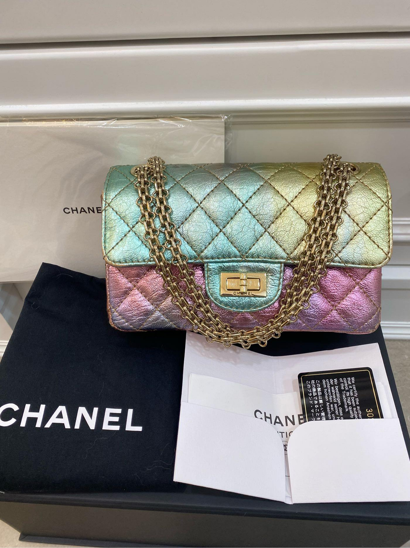 正品 真品 Chanel 經典 菱格紋 2.55 爆裂紋 牛皮 美人魚 彩色coco 金鍊 大mini 復刻 cf20