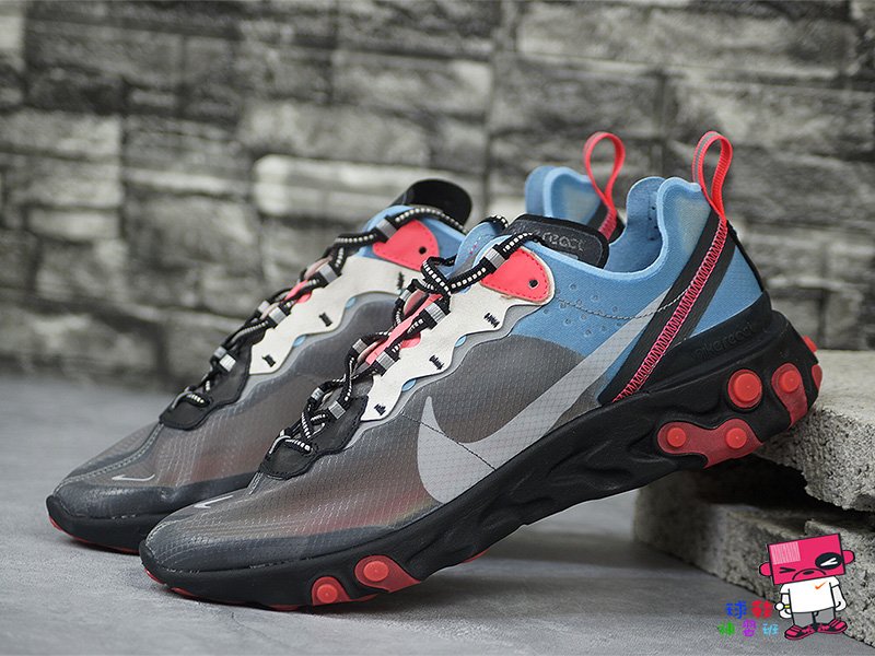 球鞋補習班NIKE REACT ELEMENT 87 SOLAR RED 透明慢跑鞋桃紅藍AQ1090