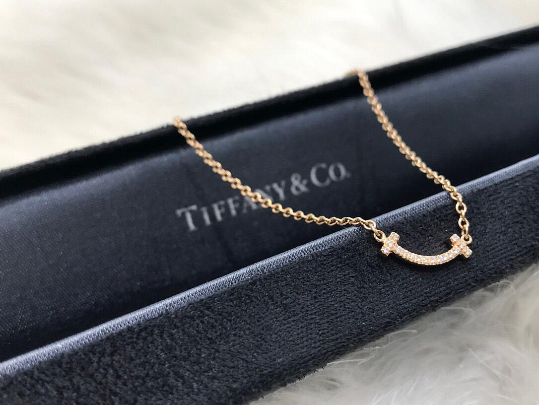 蒂芙尼Tiffany T 系列18K玫瑰金 滿鑲鉆 笑臉手鍊