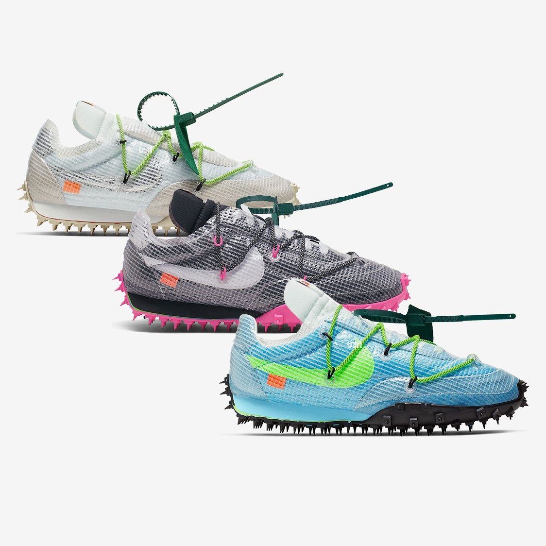 R'代購Nike Waffle Racer Off-White OW Fuchsia 白黑粉紅綠CD8180-001