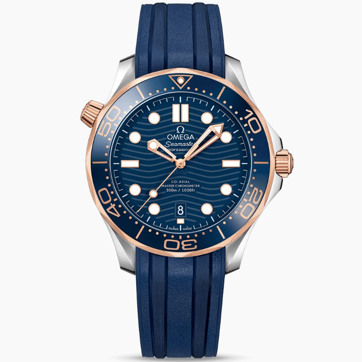 OMEGA210.22.42.20.03.002 歐米茄 手錶 42mm 海馬300 半玫瑰金藍面盤 膠錶帶