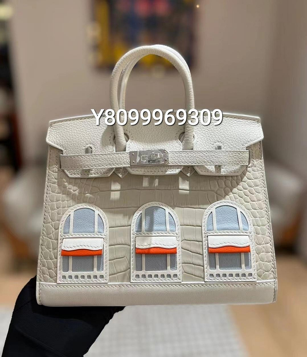 專櫃正品 愛瑪仕 HERMES BIRKIN 20 限量房子包 白色  Z刻 鱷魚拼皮（全新超級限量極品現貨！值得收藏）