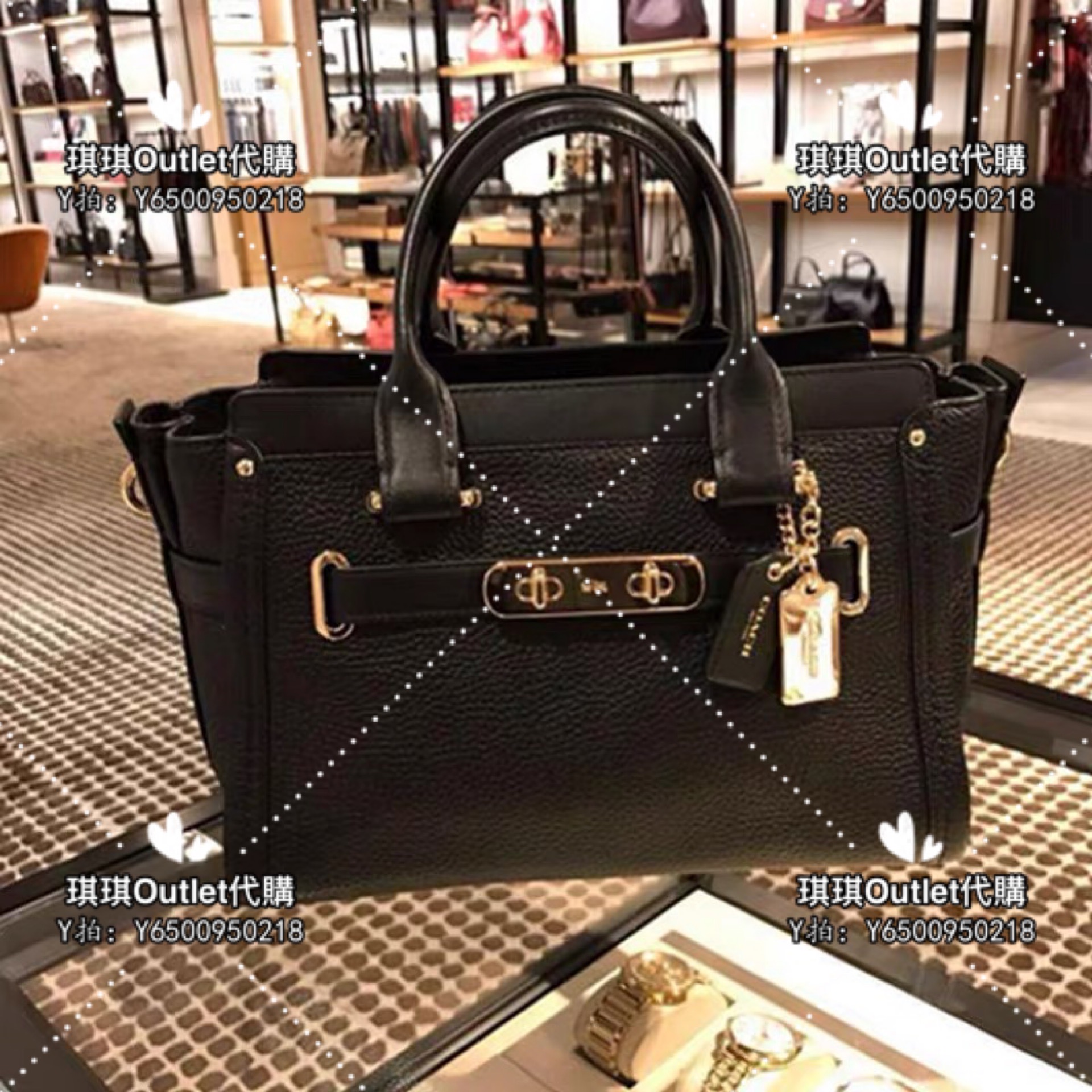 琪琪Outlet代購 Coach 34816 新款全皮s.wagger系列 中號 女士單肩手提斜跨包 附購買憑證