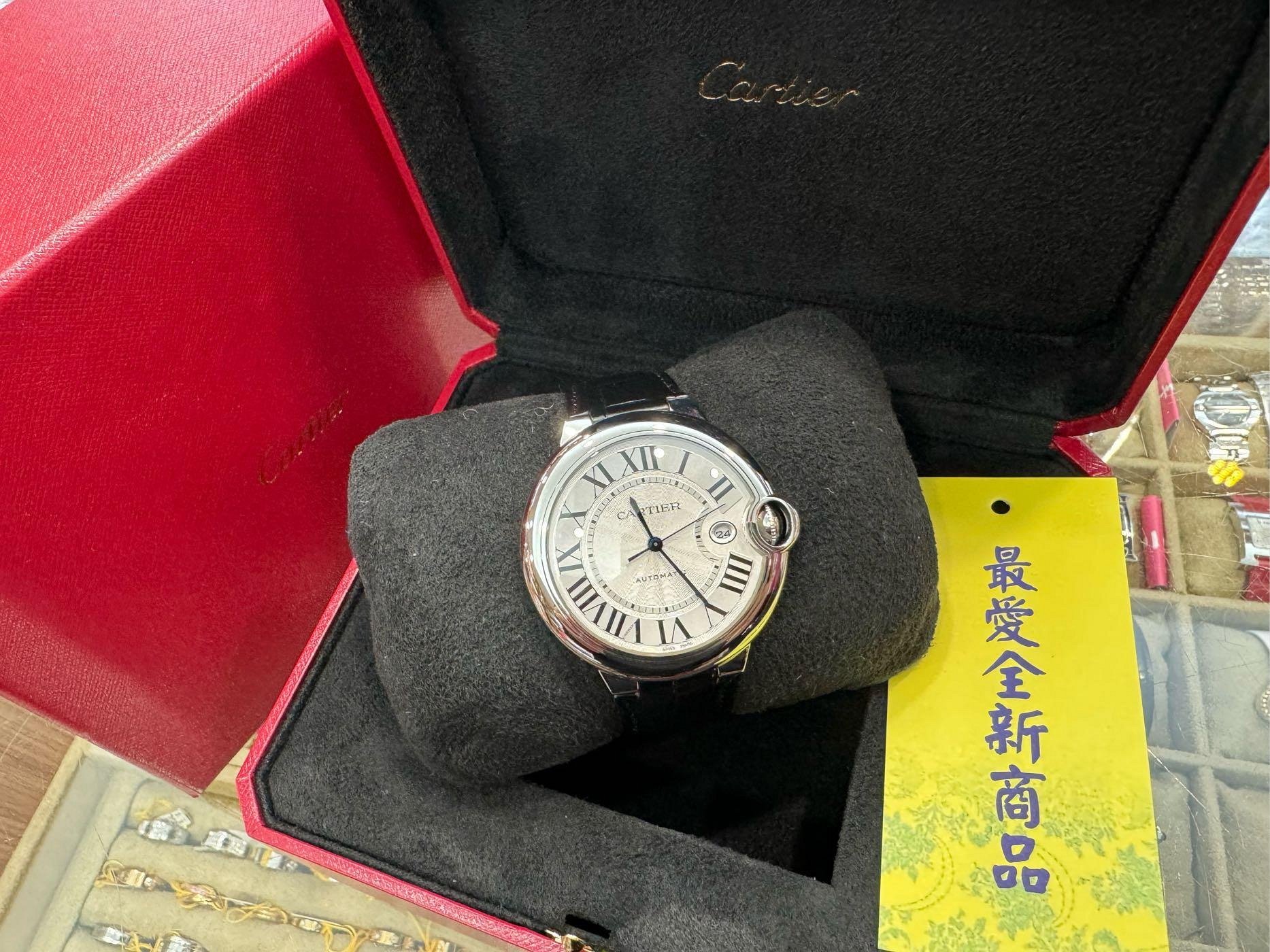 ☆最愛二手精品☆ CARTIER BALLON BLEU 全新卡地亞藍氣球自動機械手錶日曆窗鱷魚皮帶折疊釦 XG6424 WSBB0026 藍寶石 42mm